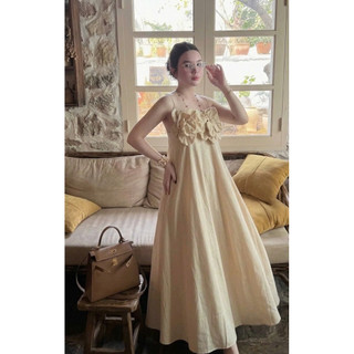 Váy Đầm Đi Biển 2s Hoa Ngực Dáng Dài Maxi Be Kem