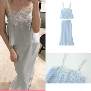 Sét áo hai dây xanh + chân váy phối ren( có tách lẻ)sẵn áo XS