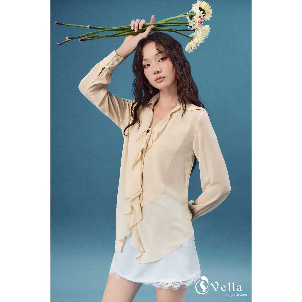 Áo sơ mi voan nữ công sở tay dài dáng suông màu đen – Vella Fashion VA25067