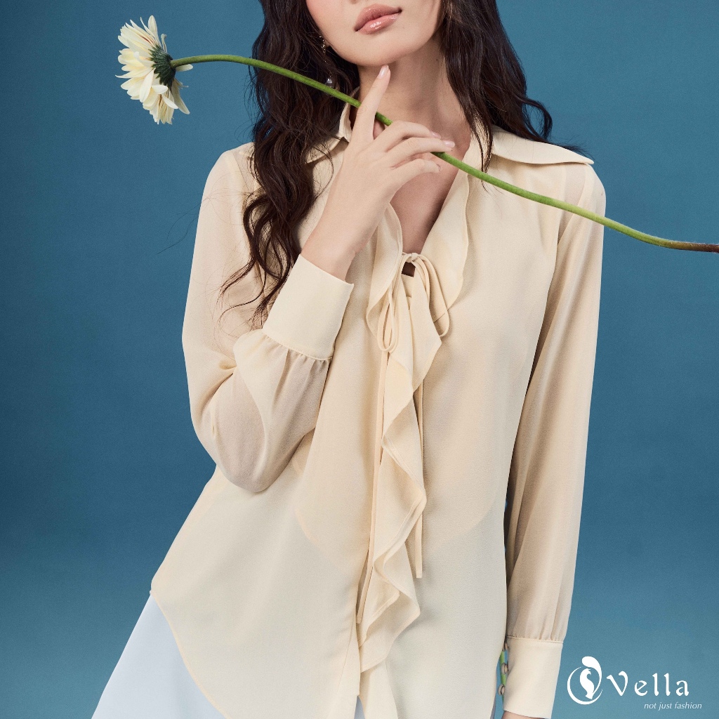 Áo sơ mi voan nữ công sở tay dài dáng suông màu đen – Vella Fashion VA25067