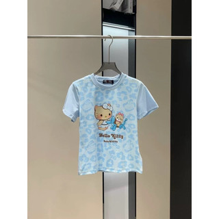 Áo phông cotton cổ tròn cộc tay hình hình mèo Kitty báo form babytee