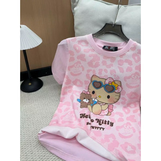 Áo phông cotton cổ tròn cộc tay hình hình mèo Kitty báo form babytee