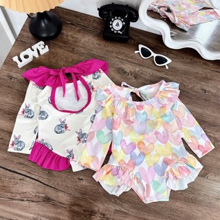 Đồ bơi bé gái 1 mảnh, bikini bé gái liền thân dài tay  hoạ tiết cầu vồng 8-30kg