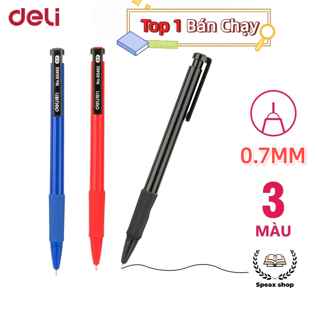 Combo 2 Cây，Bút Bi Bấm Văn Phòng 0.7mm - 3 Màu (Xanh, Đỏ, Đen) - Đầu bấm thiết kế chống trượt tiện dụng - 6546S