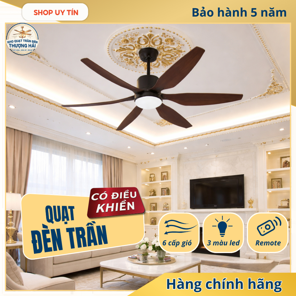 [Tặng Kèm Bộ Cân Cánh - Có Chốt An Toàn]Quạt Trần 6 Cánh ABS Có Điều Khiển 6 Cấp Độ Gió 3 Chế Độ Đèn