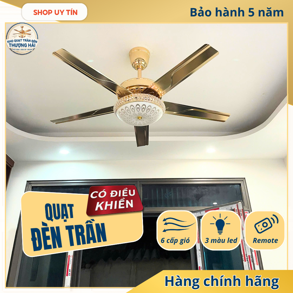 [Tặng Bộ Cân Cánh - Có Chốt An Toàn] Quạt Trần 5 Cánh 3 Chế Độ Đèn Kèm Điều Khiển Từ Xa 6 Cấp Độ Gió