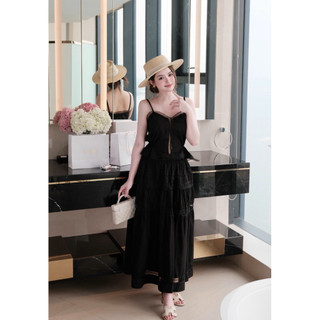 Set Thô Ren Áo 2 Dây Chun Eo Mix Chân Váy Maxi Chuẩn Linh Hoàng