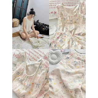 Set Đồ Ngủ Nữ Joie Trendy Phối Nơ Pastel Áo Ba Lỗ Đuôi Bèo Xinh Xắn Chất Mềm Mát [Size M-2XL]