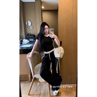 SET ÁO TAY CỘC PHỐI VIỀN MIX QUẦN ỐNG XUÔNG SỌC HOT HIT
