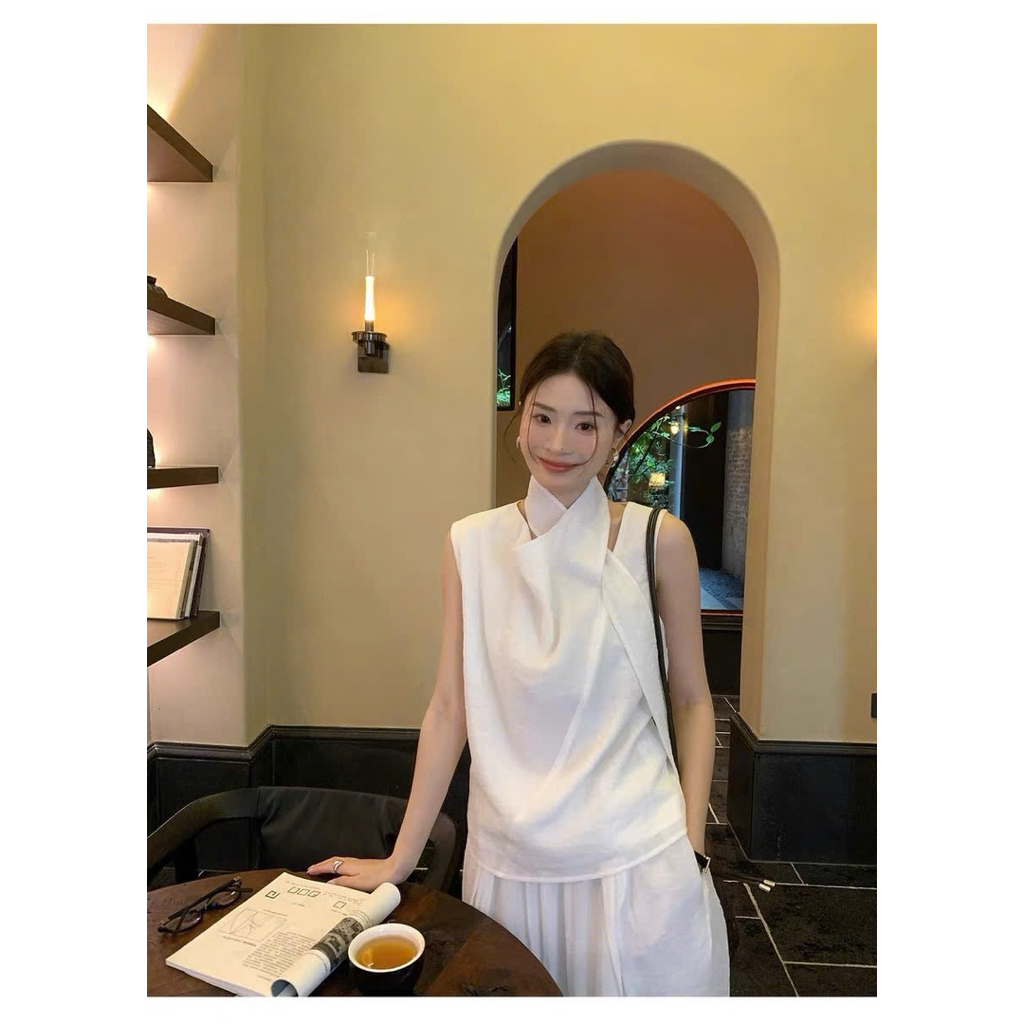 Áo sát nách linen tơ phối tà dài Onni st