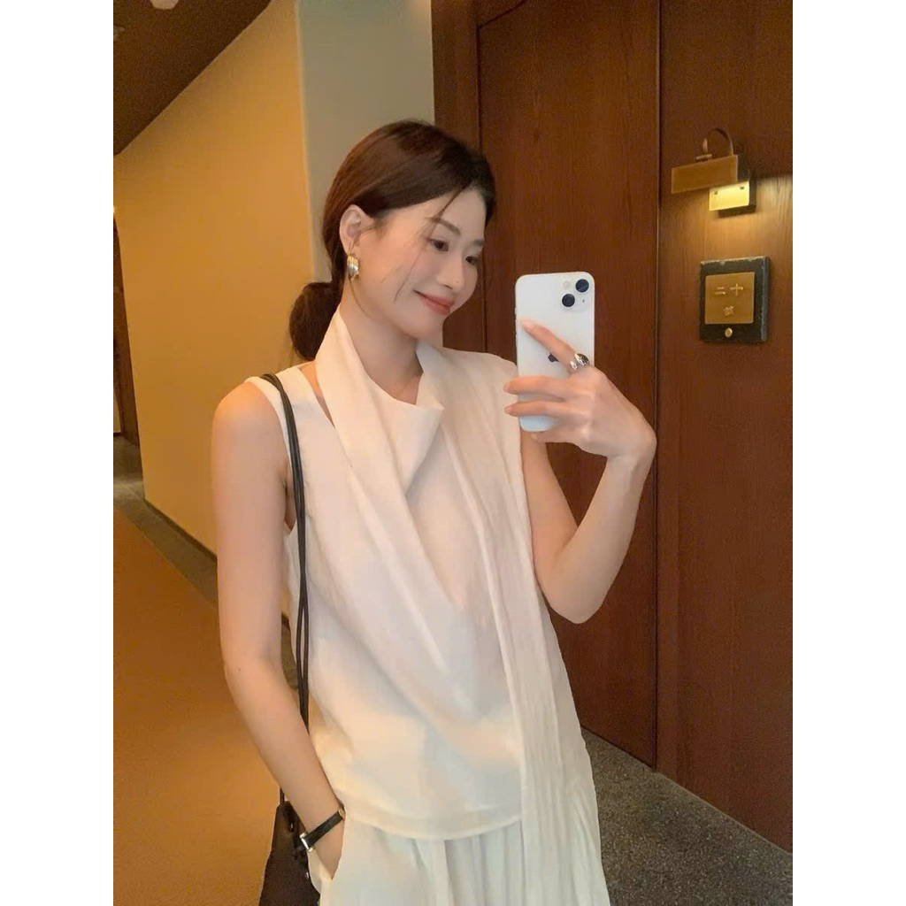 Áo sát nách linen tơ phối tà dài Onni st