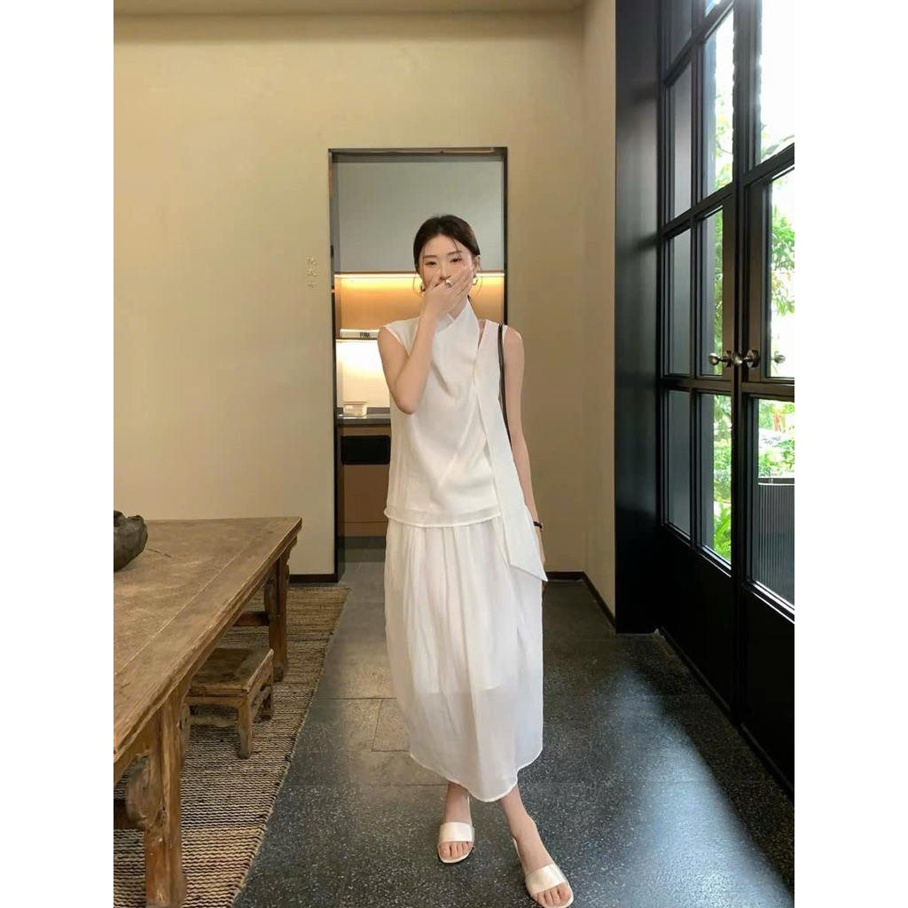 Áo sát nách linen tơ phối tà dài Onni st