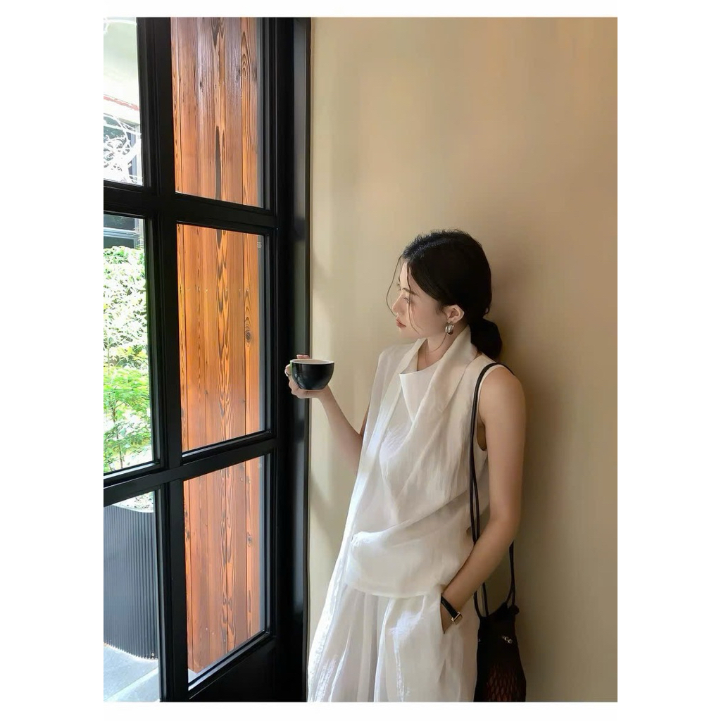 Áo sát nách linen tơ phối tà dài Onni st