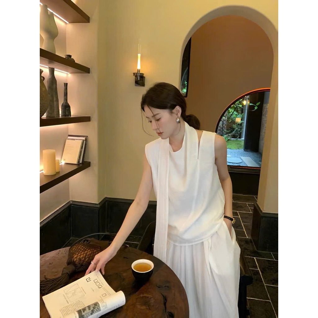 Áo sát nách linen tơ phối tà dài Onni st