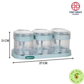 Bộ 3 lọ gia vị Hokori kèm thìa thông minh nhựa Việt Nhật 2936 - Hũ đựng gia vị có nắp đậy tiện lợi