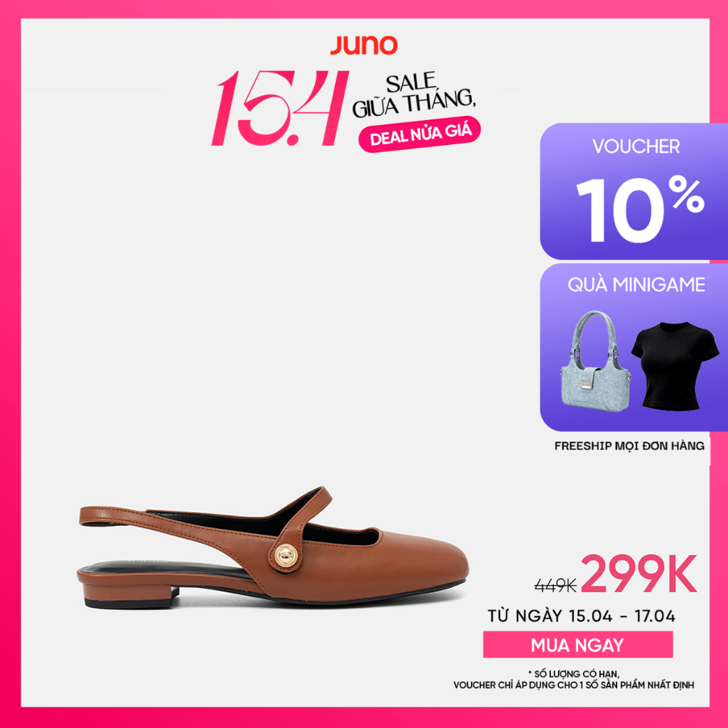 Giày Búp Bê Nữ 3cm Thời Trang JUNO Slingback Mũi Tròn BB03139