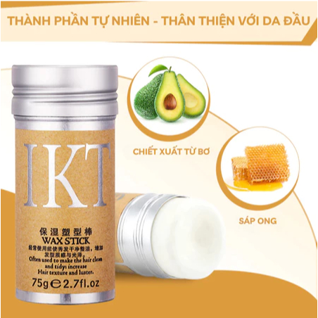 Sáp Vuốt Tóc Con Dạng Thỏi IKT WaxStick Từ Bơ & Sáp Ong Thiên Nhiên Giữ Nếp Tự Nhiên, Không Bết Dính, Sang Trọng