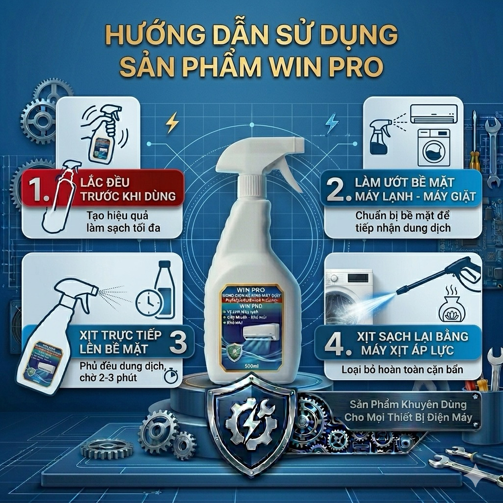 Nước tẩy Winpro+ 500ml chuyên vệ sinh nhà bếp - máy lạnh - máy giặt - tẩy mạnh các vết bẩn - dầu mỡ lâu ngày trên máy