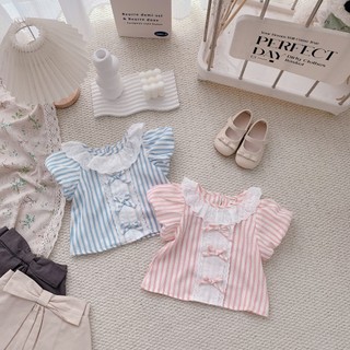 Áo thô hè bé gái cổ phối ren vải mềm mát 9-26kg A572 Tiểu Yến KID