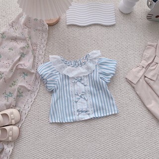 Áo thô hè bé gái cổ phối ren vải mềm mát 9-26kg A572 Tiểu Yến KID