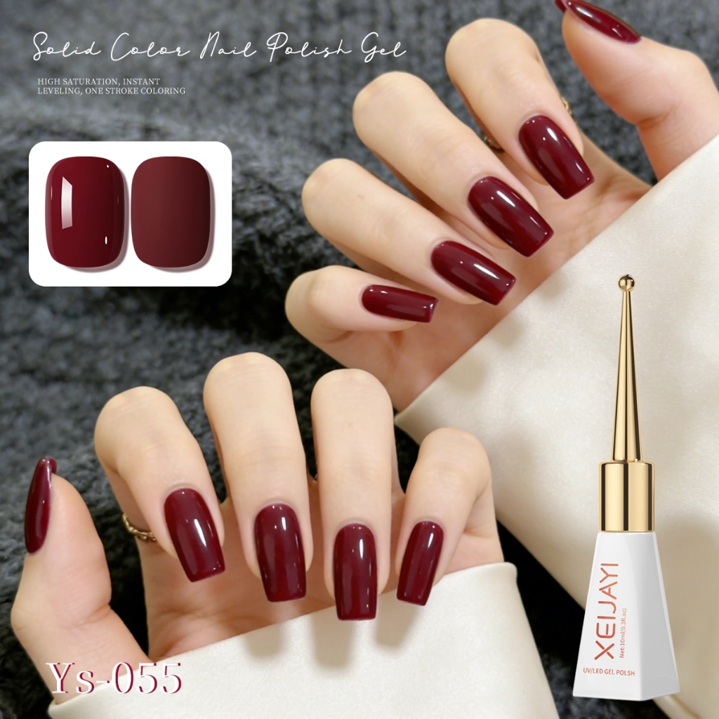 XEIJAYI 10ml - Sơn móng tay dạng gel màu đỏ đậm, thanh lịch và phù hợp với tông da vàng và tối màu.