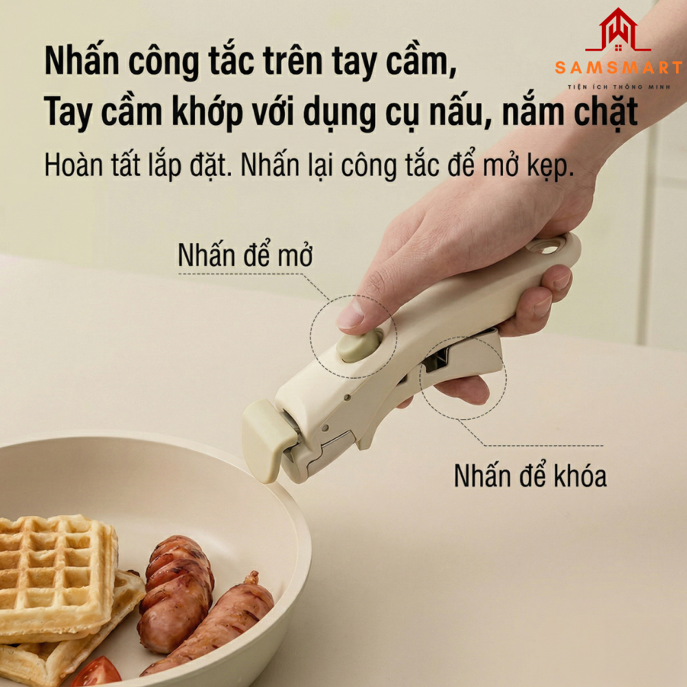 Kẹp Nồi Chảo Chống Nóng SAMSMART | Tay Cầm Tháo Rời Kẹp Chắc Chịu Nhiệt Bakelite An Toàn Cho Nhà Bếp