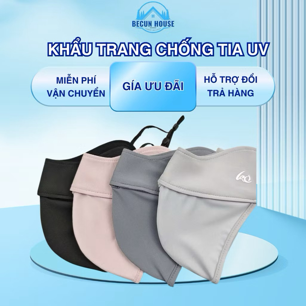 Khẩu trang su lụa chống tia UV, dày mịn 2 lớp chống nắng UPF50+ cao cấp