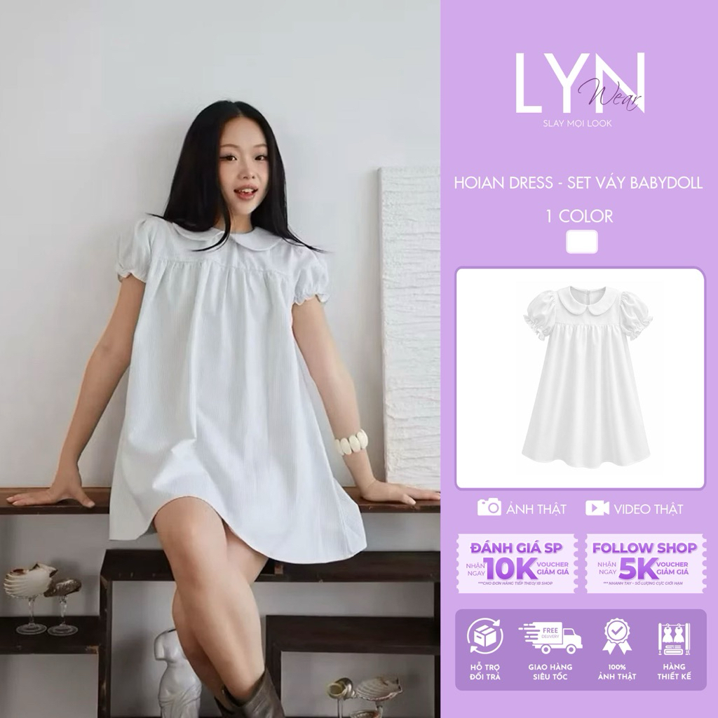 | LYN WEAR | (KÈM QUẦN BẢO HỘ) Đầm babydoll trắng tay ngắn dáng xòe dễ thương