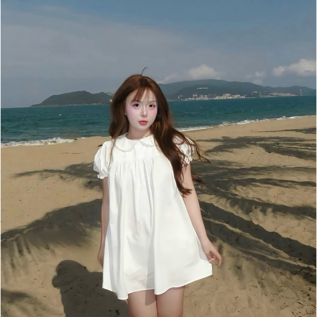 | LYN WEAR | (KÈM QUẦN BẢO HỘ) Đầm babydoll trắng tay ngắn dáng xòe dễ thương