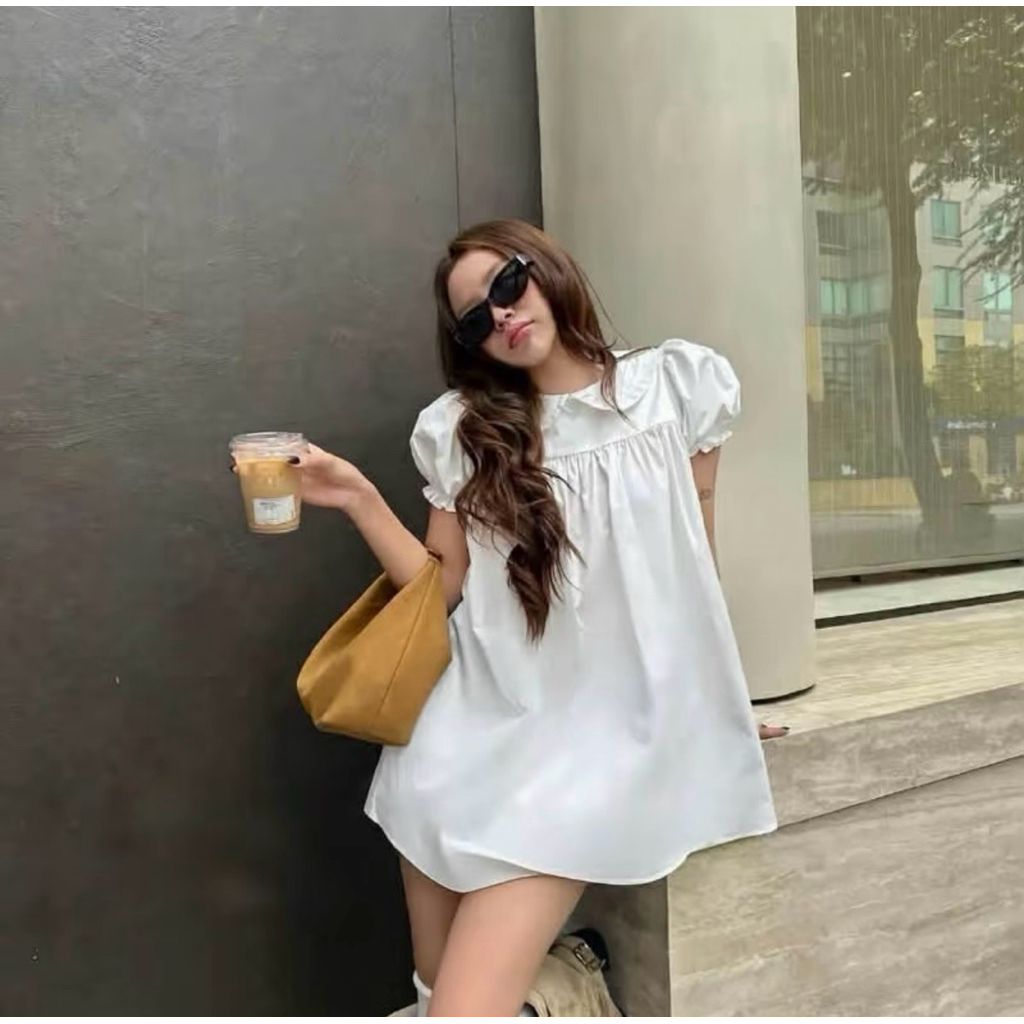| LYN WEAR | (KÈM QUẦN BẢO HỘ) Đầm babydoll trắng tay ngắn dáng xòe dễ thương