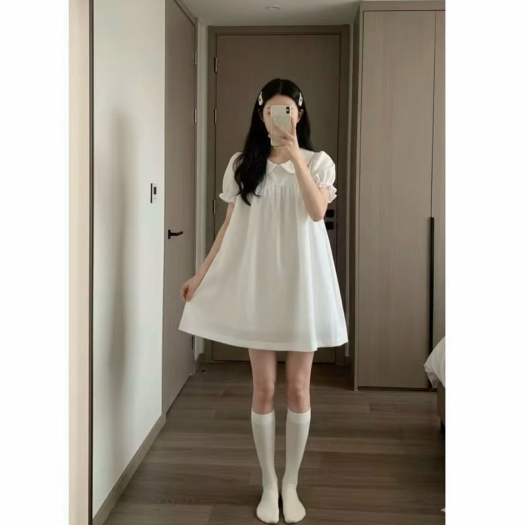 | LYN WEAR | (KÈM QUẦN BẢO HỘ) Đầm babydoll trắng tay ngắn dáng xòe dễ thương