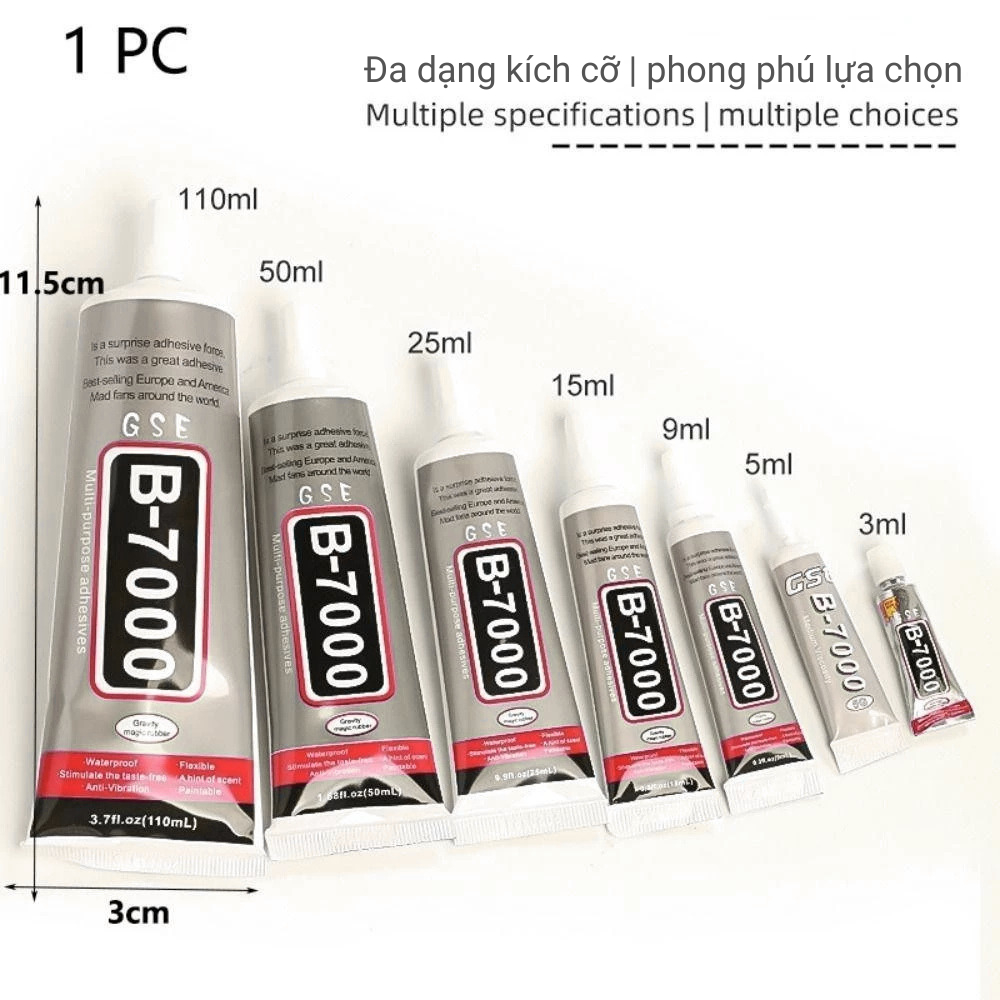 Keo b7000 3ml 5ml dán nhựa, kính, kim loại, đá, đồ trang sức, dán điện thoại...
