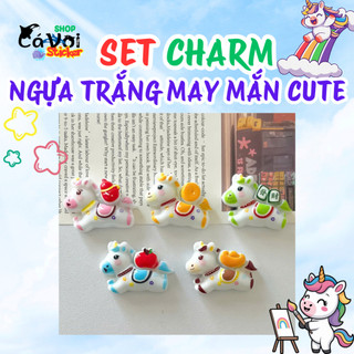 Set Charm Ngựa Trắng May Mắn Cute – Pony Mini Trái Cây Táo Vàng Phát Tài Đáng Yêu Trang Trí Dép Xinh Phong Cách Hàn Quốc