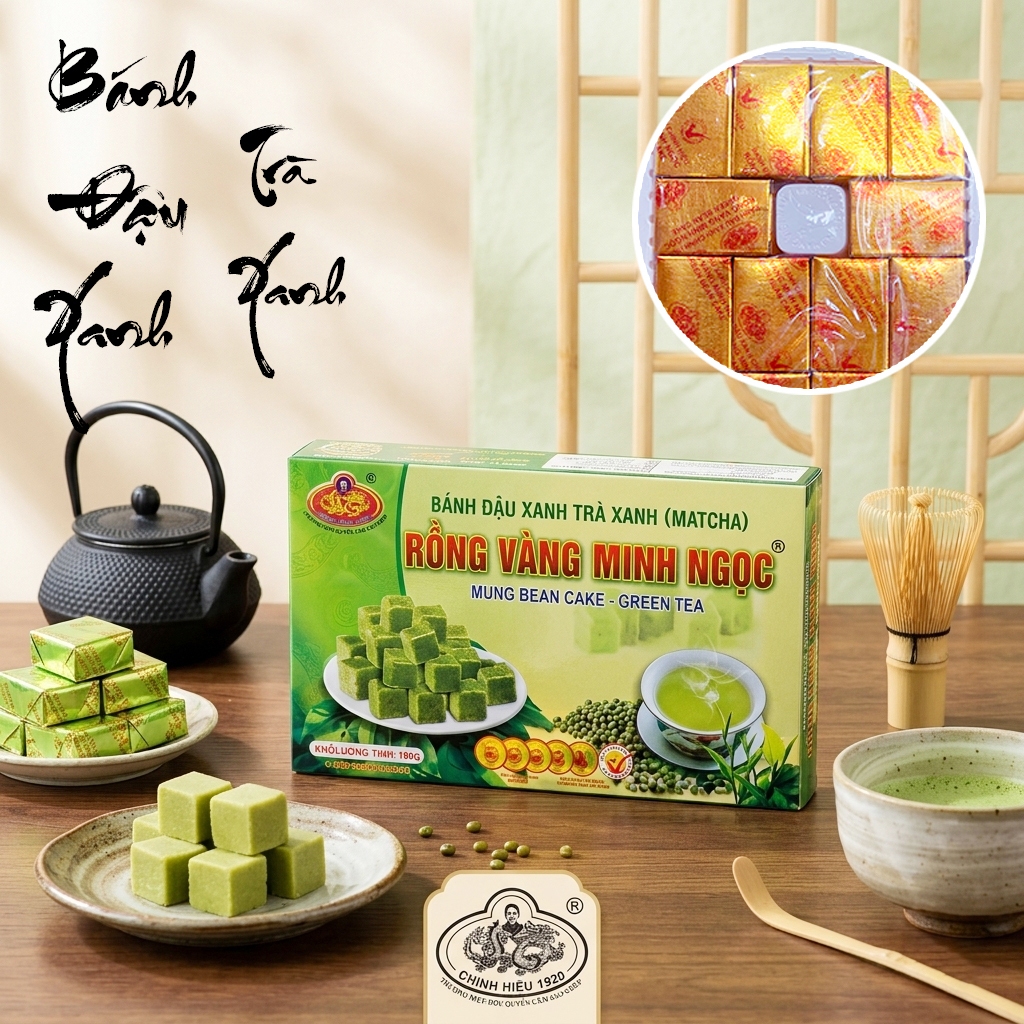 Bánh Đậu Xanh Matcha Trà Xanh Rồng Vàng Minh Ngọc 180g - Đặc Sản Hải ...