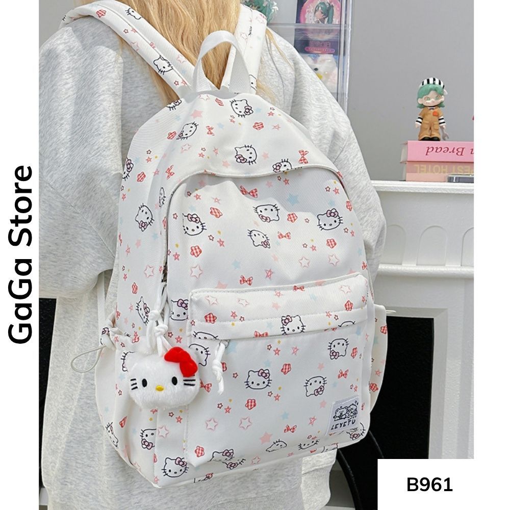 Balo đi học phối màu đơn giản họa tiết kitty dễ thương phong cách Ulzzang cho học sinh các cấp B961 gagastore