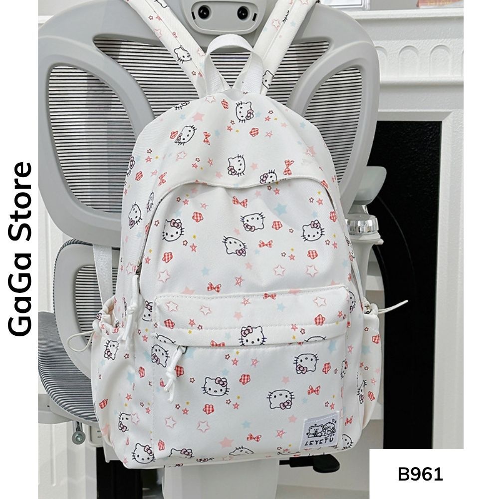 Balo đi học phối màu đơn giản họa tiết kitty dễ thương phong cách Ulzzang cho học sinh các cấp B961 gagastore