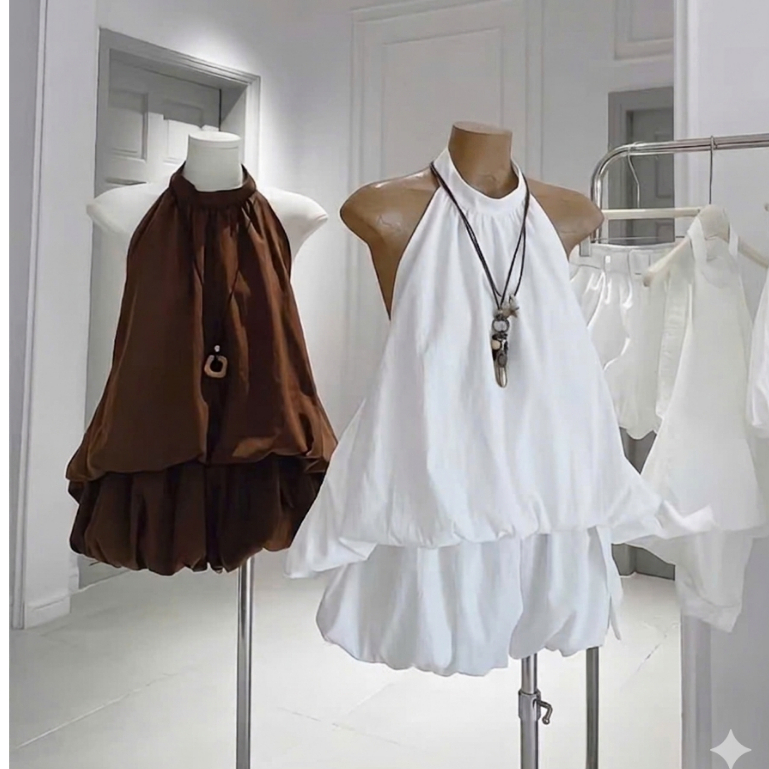 Jumsuit nữ dáng yếm xòe phồng kèm quần short ngắn bo chun xinh xắn LABEL J01