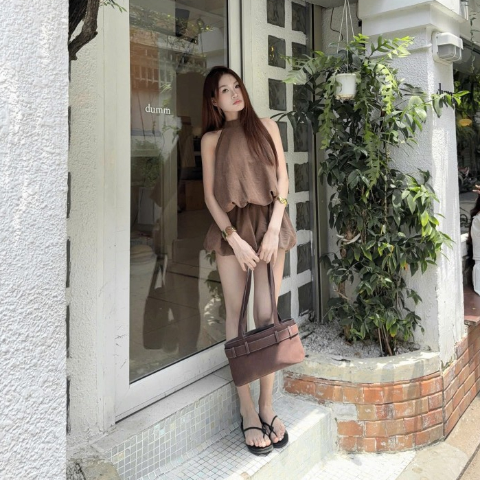 Jumsuit nữ dáng yếm xòe phồng kèm quần short ngắn bo chun xinh xắn LABEL J01