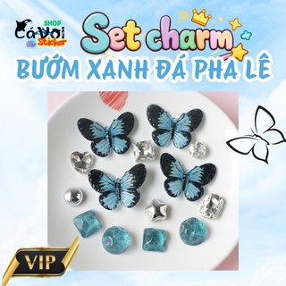 Set Charm Bướm Xanh Đá Pha Lê Cao Cấp – Thiết Kế Tinh Xảo Lấp Lánh Sang Trọng Phong Cách Luxury Trang Trí Dép Đẳng cấp
