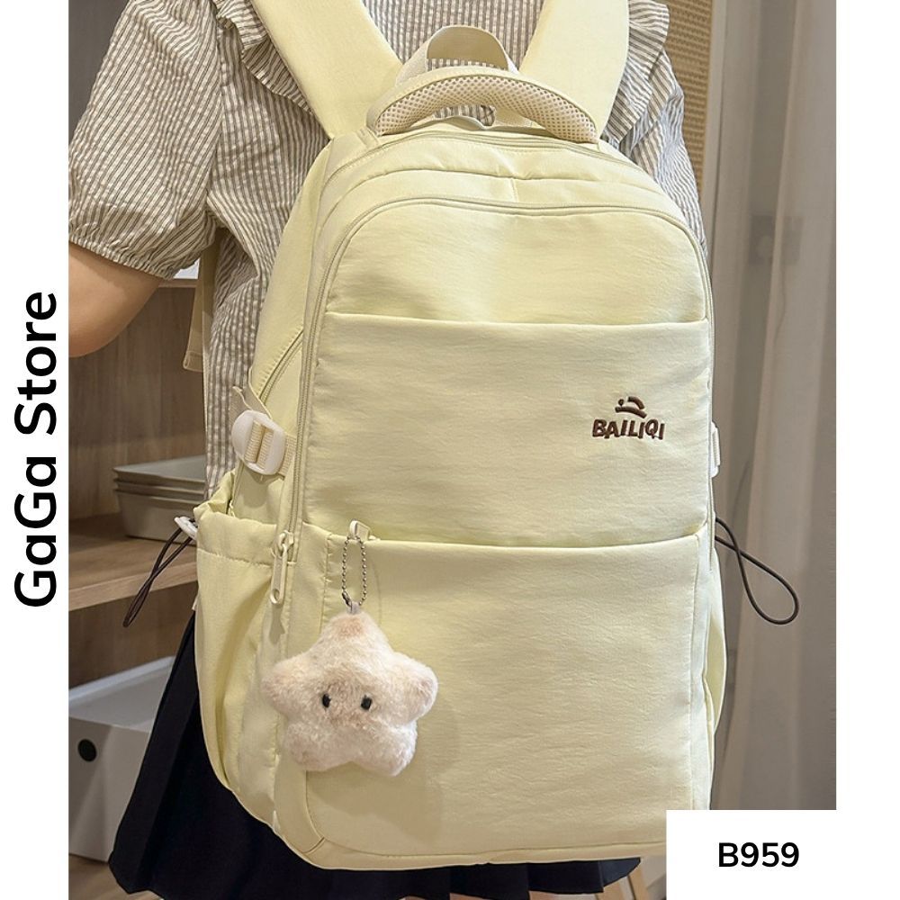 Balo unisex đi học nhiều ngăn màu đơn giản phong cách Ulzzang cho học sinh các cấp B959 gagastore