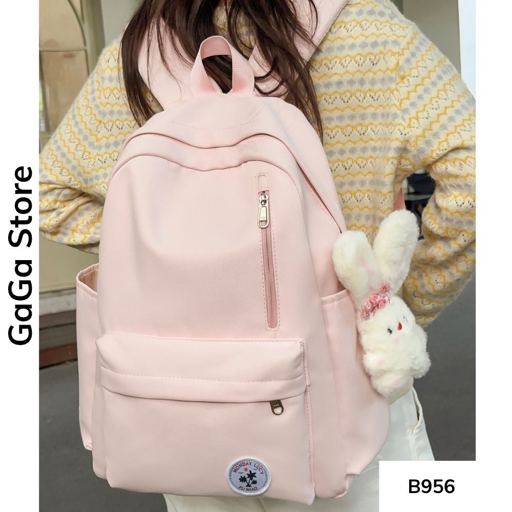 Balo unisex đi học nhiều ngăn màu đơn giản phong cách Ulzzang cho học sinh các cấp B956 gagastore