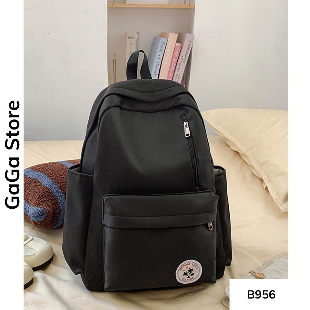 Balo unisex đi học nhiều ngăn màu đơn giản phong cách Ulzzang cho học sinh các cấp B956 gagastore
