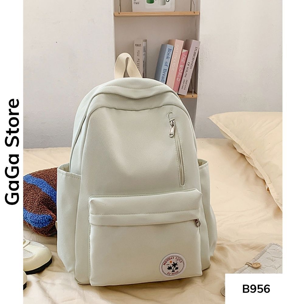 Balo unisex đi học nhiều ngăn màu đơn giản phong cách Ulzzang cho học sinh các cấp B956 gagastore