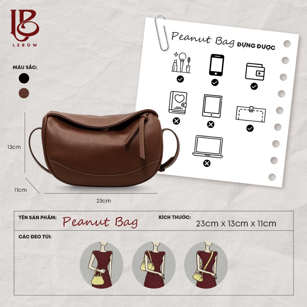 Túi đeo vai nữ LEBOW Peanut Bag