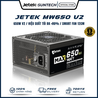 Nguồn Máy Tính Jetek MW650 V2 (MaxWatt) - Công Suất Thực 650W, Hệ Thống Cáp Dẹt Black Flat, Bảo Hành 3 Năm