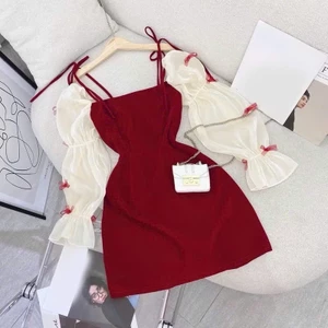 Đầm nhung bé gái phối tay voan nơ phong cách tiểu thư Hàn Quốc dịu dàng cho mẹ và bé diện Noel lễ hội