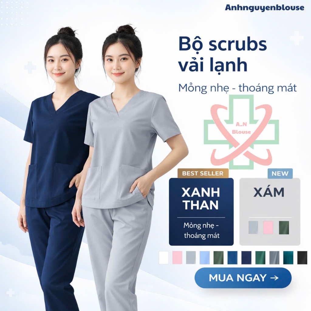 Bộ scrubs bác sĩ, dược sĩ - đồng phục spa, kỹ thuật viện phòng khám vải thường hàng đẹp
