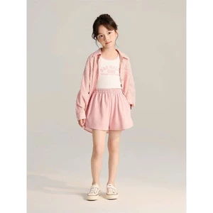 Set đồ bé gái áo thun in chữ phối sơ mi sọc kèm quần short mẹ và bé sét đồ phong cách Hàn Quốc năng động mẹ và bé