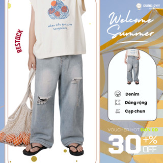 [FORM  TO] Quần dài jeans rách trẻ em suông ống rộng size 12-35kg style Hàn Quốc  | Dương Oyy 010425225