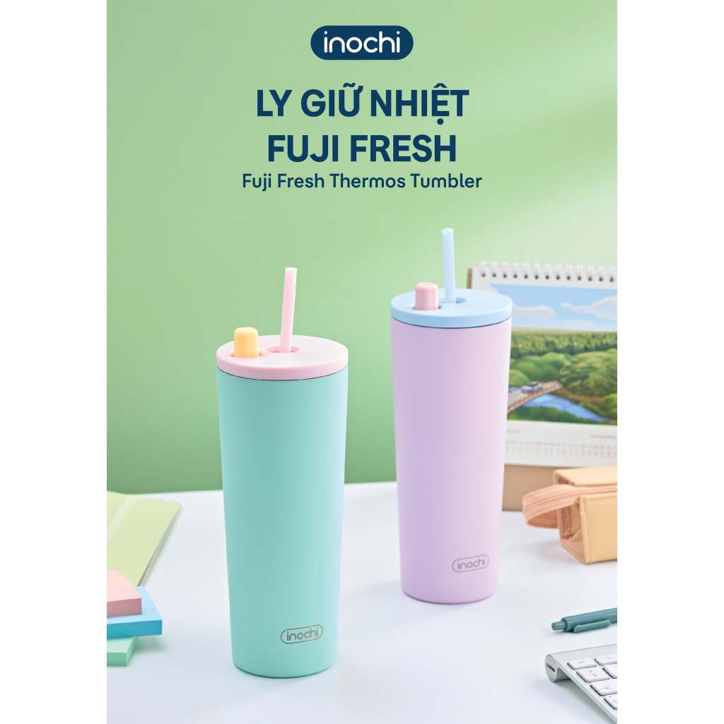 Ly Giữ Nhiệt Fuji Fresh Inochi 750ml - Inox 304 Có Ống Hút Giữ Nóng Lạnh 6H+ Giữ Nhiệt Nắp Kín